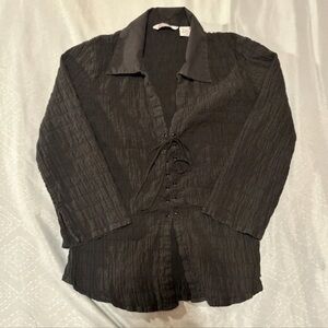 black scrunched/crinkle shirt with tie detail